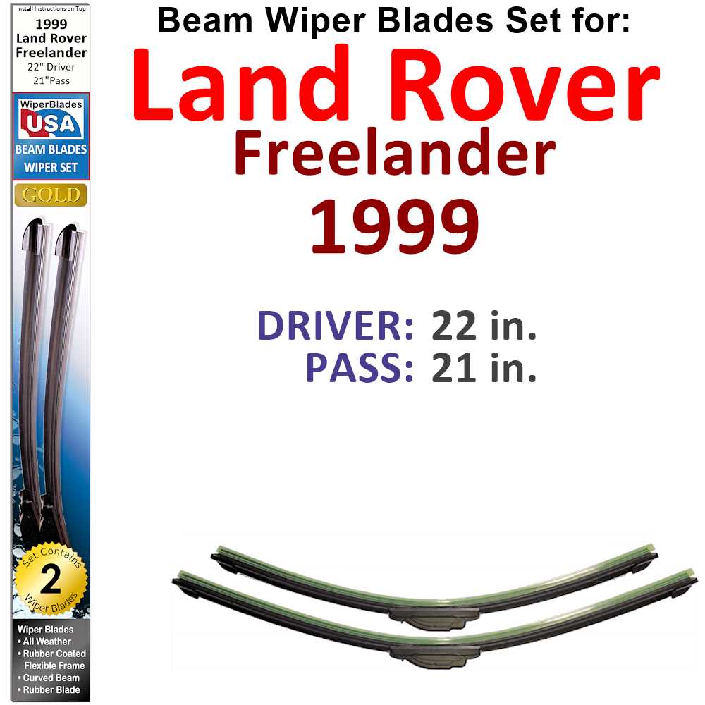 Set of two Beam Wiper Blades designed for 1999 Land Rover Freelander, showcasing their flexible and durable design.