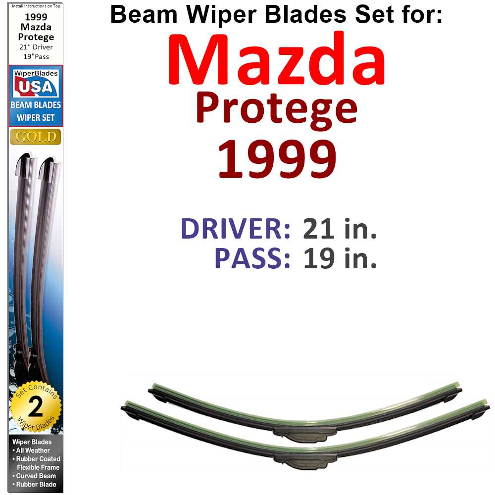 Set of two Beam Wiper Blades designed for 1999 Mazda Protege, showcasing their flexible and durable construction.