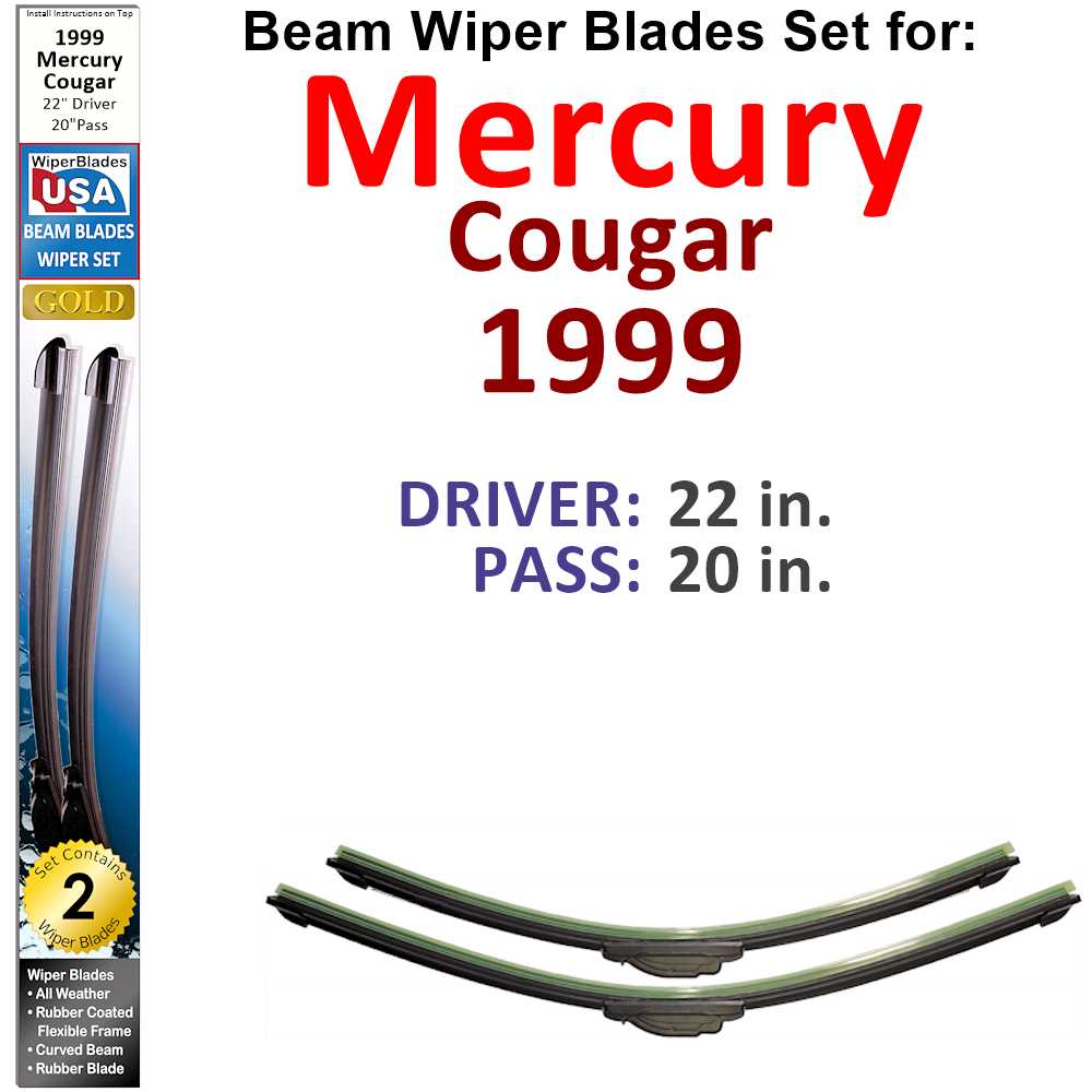 Set of two Beam Wiper Blades designed for 1999 Mercury Cougar, showcasing their flexible and durable construction.