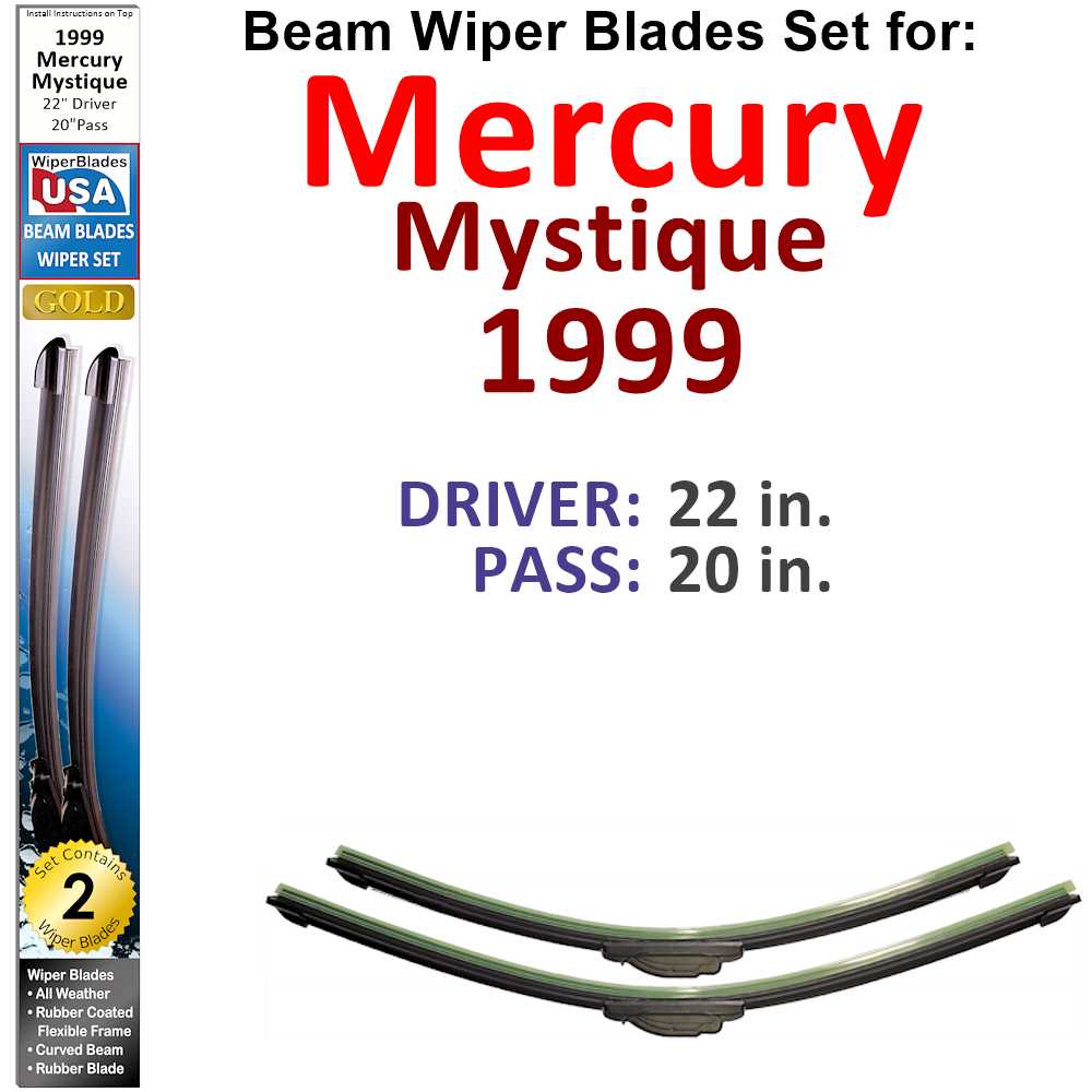 Set of two Beam Wiper Blades designed for 1999 Mercury Mystique, showcasing their flexible and durable construction.