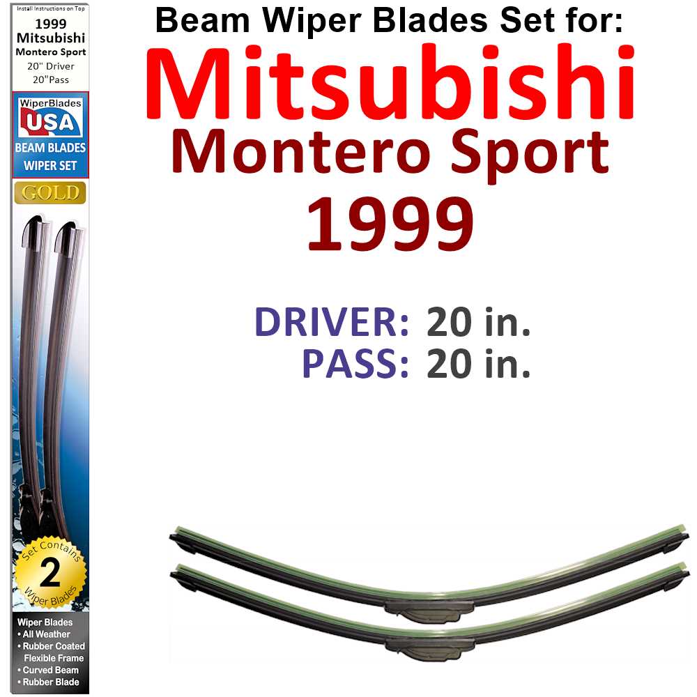 Set of two Beam Wiper Blades designed for 1999 Mitsubishi Montero Sport, showcasing their flexible and durable construction.