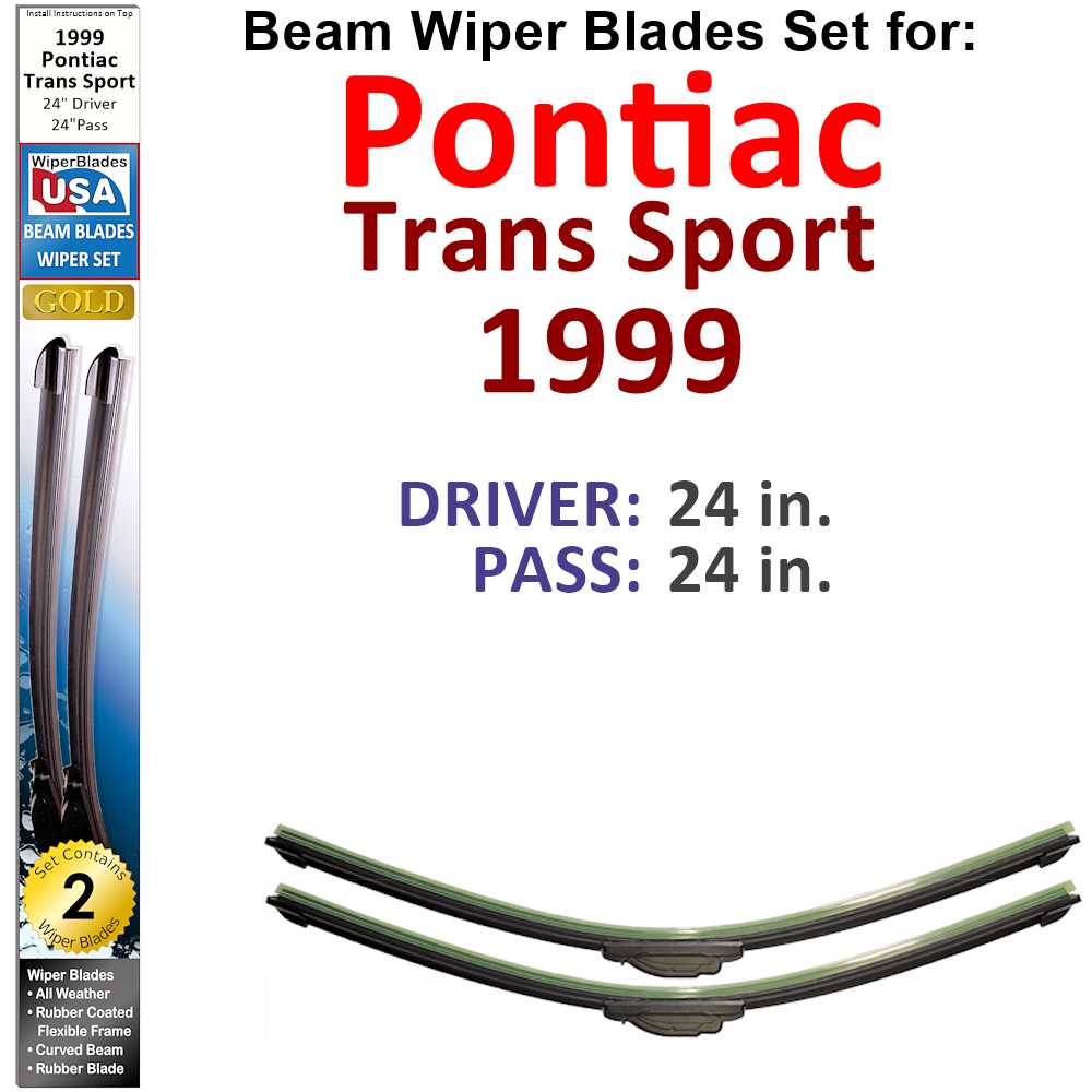 Set of two Beam Wiper Blades designed for 1999 Pontiac Trans Sport, showcasing their flexible and durable construction.