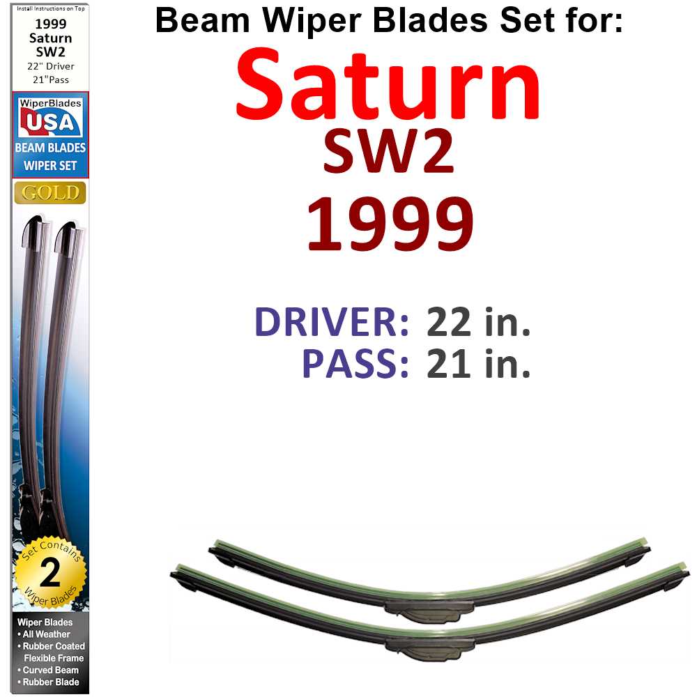Set of two Beam Wiper Blades designed for 1999 Saturn SW2, showcasing their flexible and durable construction.