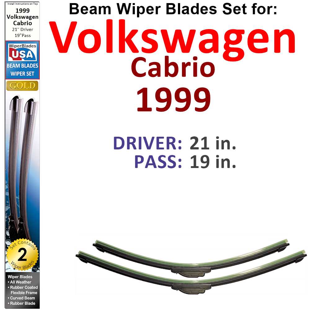Set of 2 Beam Wiper Blades designed for 1999 Volkswagen Cabrio, showcasing their flexible and durable construction.