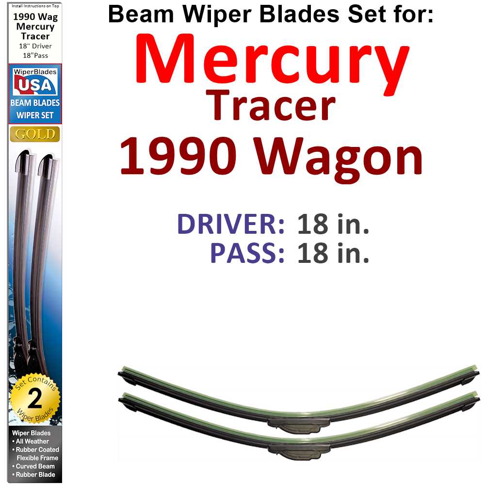 Set of 2 Beam Wiper Blades designed for 1990 Mercury Tracer Wagon, showcasing their flexible and durable construction.