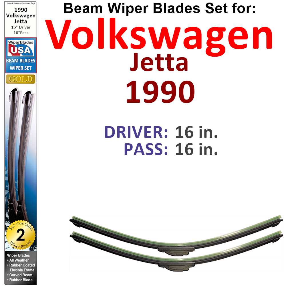 Set of 2 Beam Wiper Blades designed for 1990 Volkswagen Jetta Base, showcasing their flexible and durable construction.
