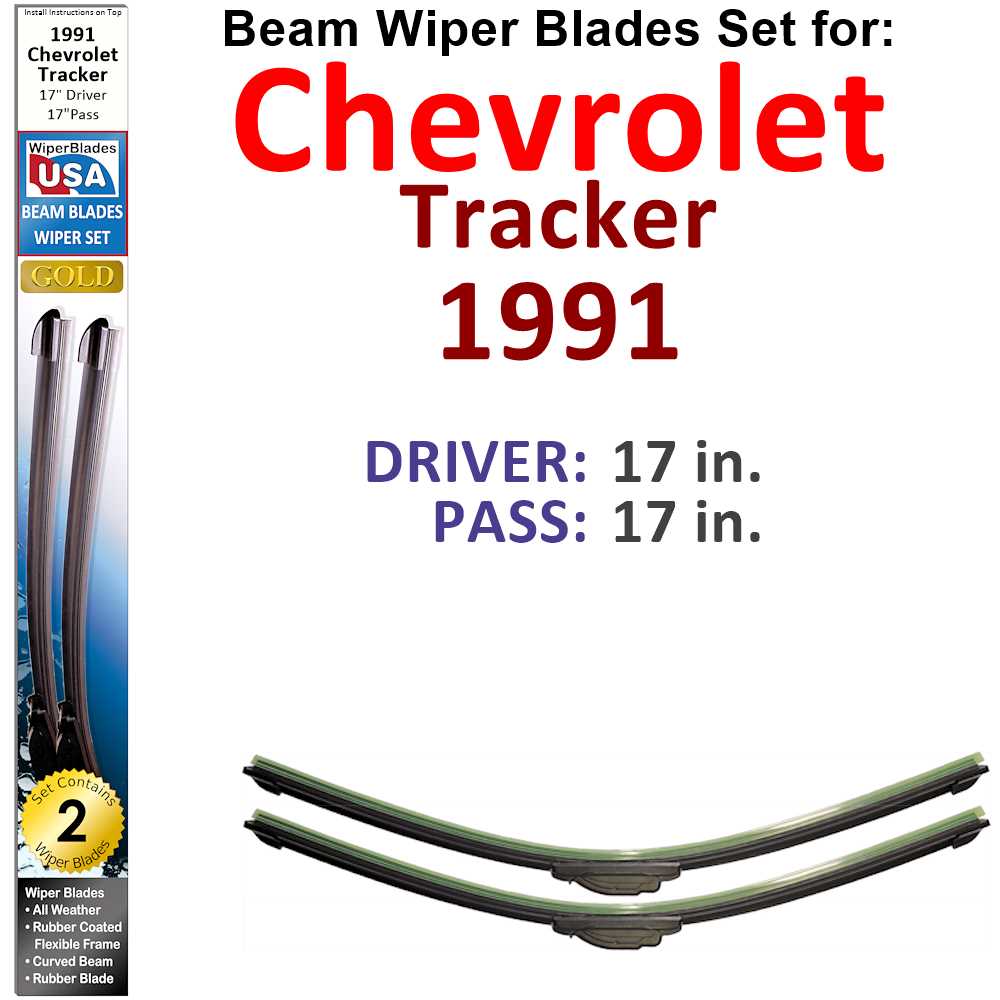 Set of 2 Beam Wiper Blades designed for 1991 Chevrolet Tracker, showcasing their flexible and durable design.