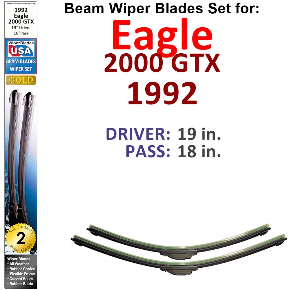 Set of two Beam Wiper Blades designed for 1992 Eagle 2000 GTX, showcasing their flexible and durable construction.