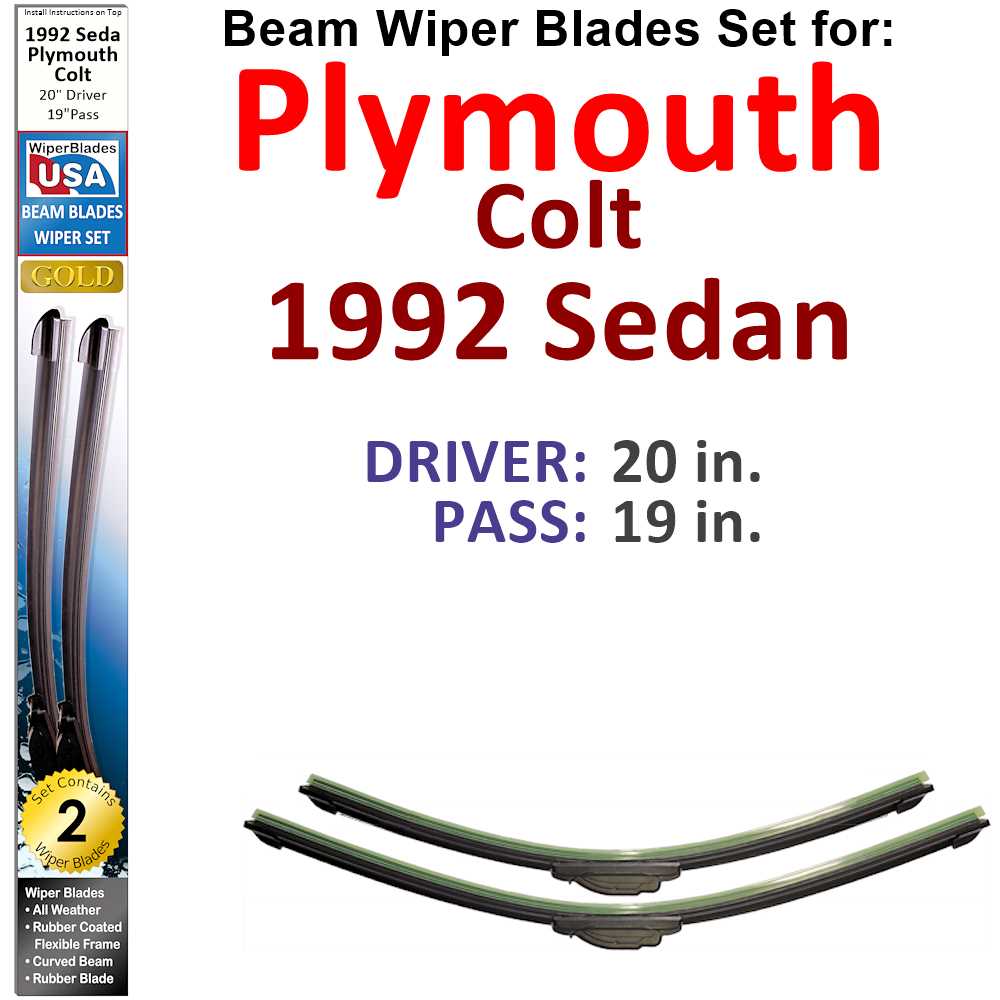 Set of two Beam Wiper Blades designed for 1992 Plymouth Colt Sedan, showcasing their flexible and durable construction.