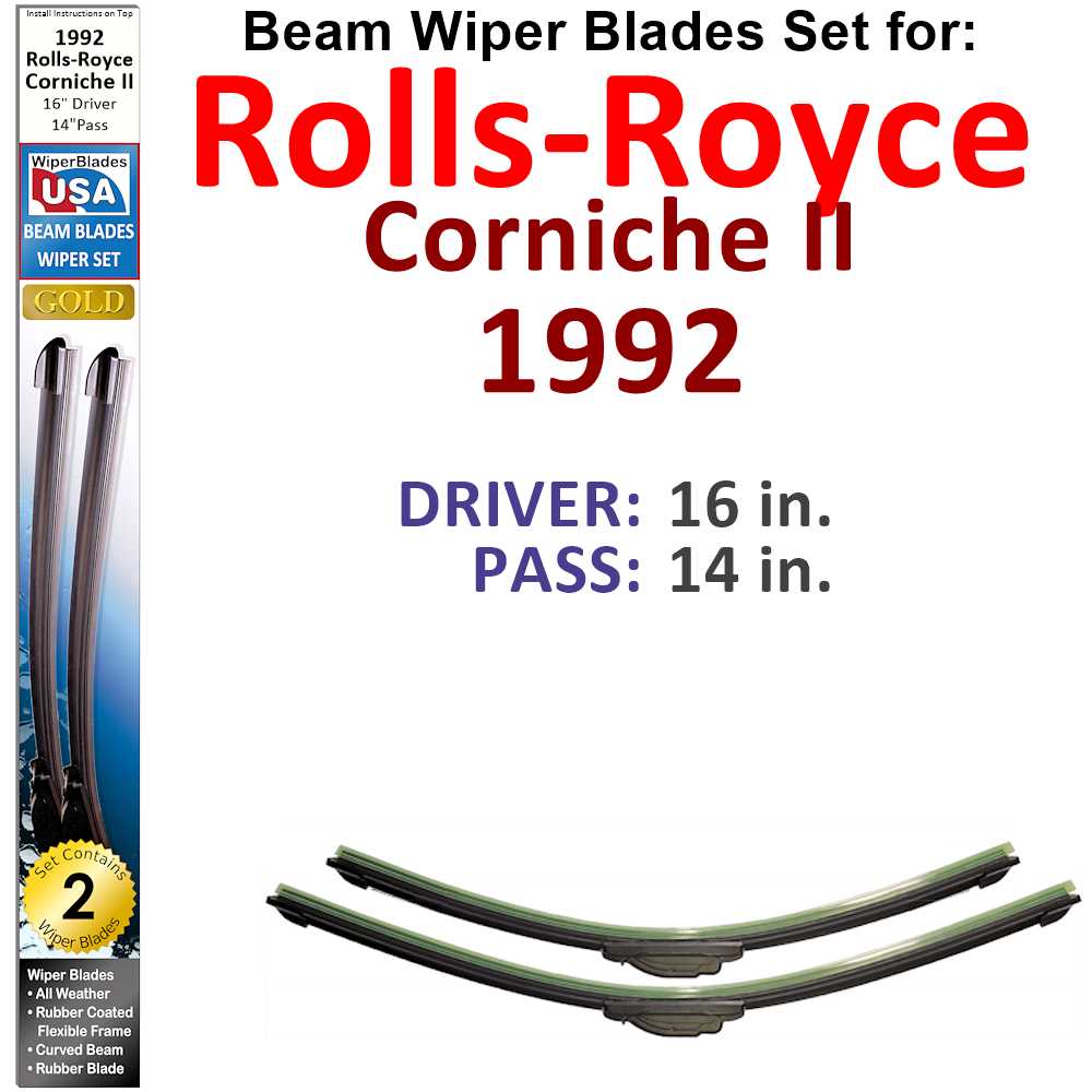 Set of two Beam Wiper Blades designed for 1992 Rolls-Royce Corniche II, showcasing their sleek low-profile design and durable construction.