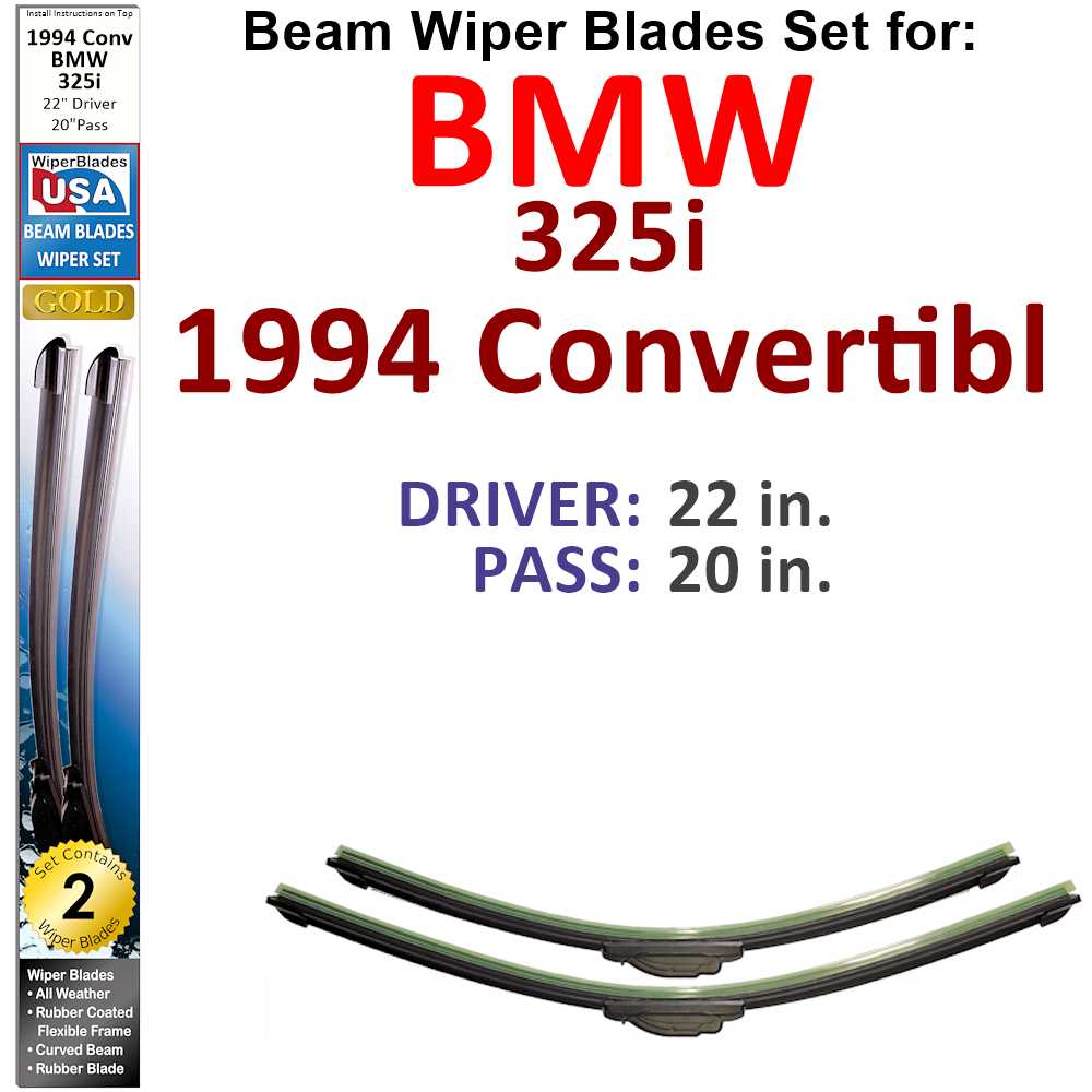 Set of two Beam Wiper Blades designed for 1994 BMW 325i Convertible, showcasing their flexible and durable construction.