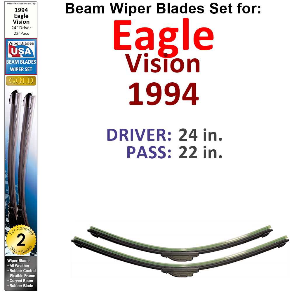 Set of two Beam Wiper Blades designed for 1994 Eagle Vision, showcasing their flexible and durable construction.