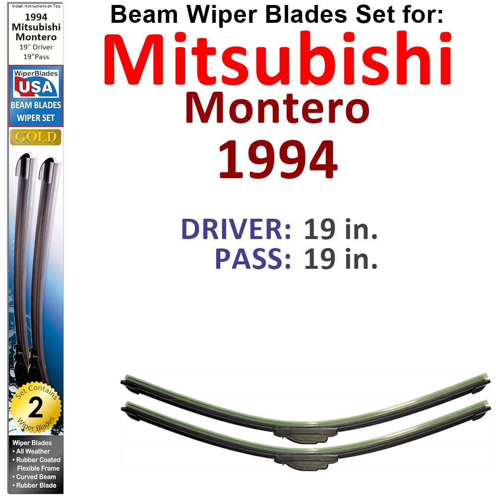 Set of two Beam Wiper Blades designed for 1994 Mitsubishi Montero, showcasing their sleek design and durable construction.