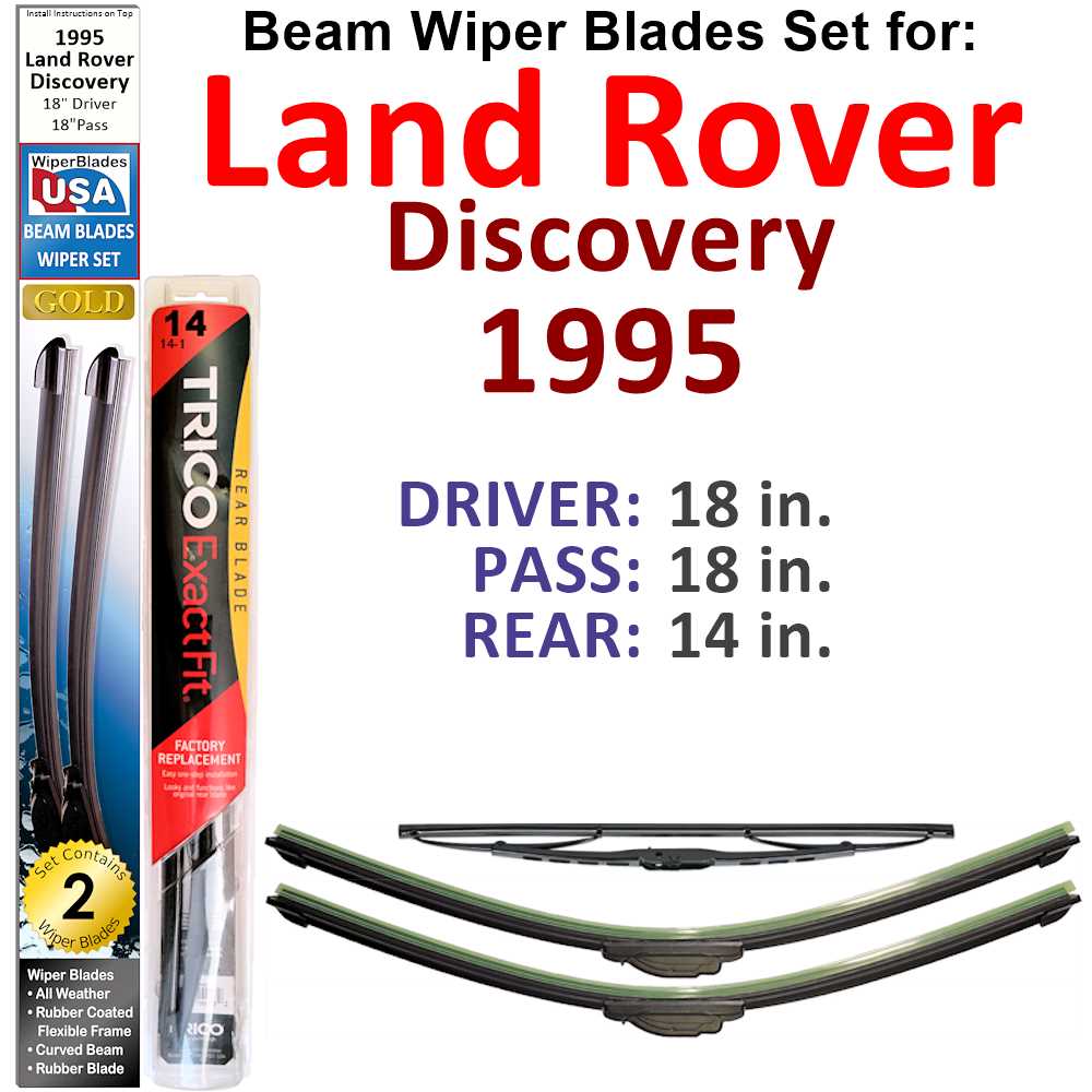 Set of 3 Beam Wiper Blades designed for 1995 Land Rover Discovery, showcasing their flexible and durable design.