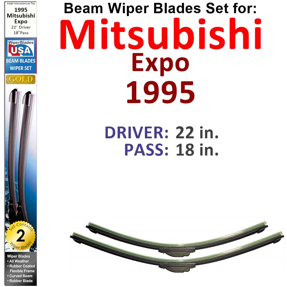 Set of two Beam Wiper Blades designed for 1995 Mitsubishi Expo, showcasing their flexible and durable construction.