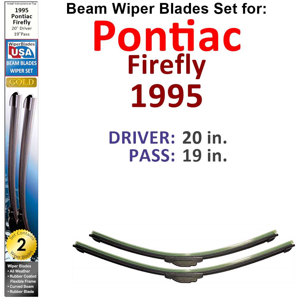 Set of 2 Beam Wiper Blades designed for 1995 Pontiac Firefly, showcasing their flexible and durable construction.
