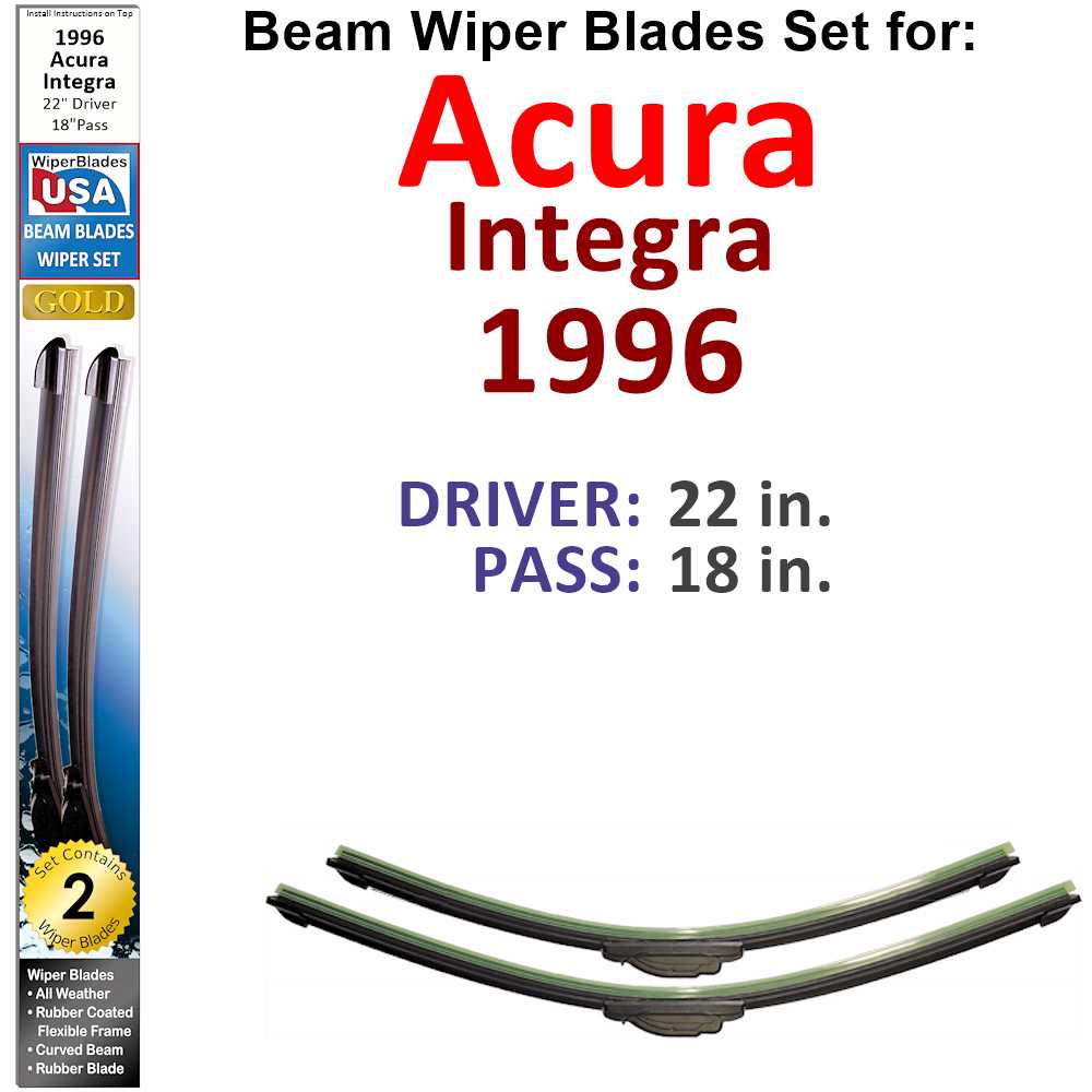 Set of two Beam Wiper Blades designed for 1996 Acura Integra, showcasing their flexible and durable construction.