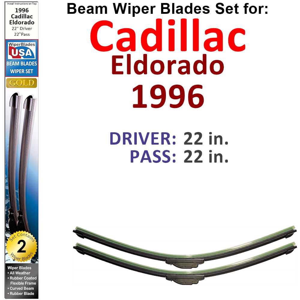 Set of two Beam Wiper Blades designed for 1996 Cadillac Eldorado, showcasing their sleek low-profile design and durable construction.