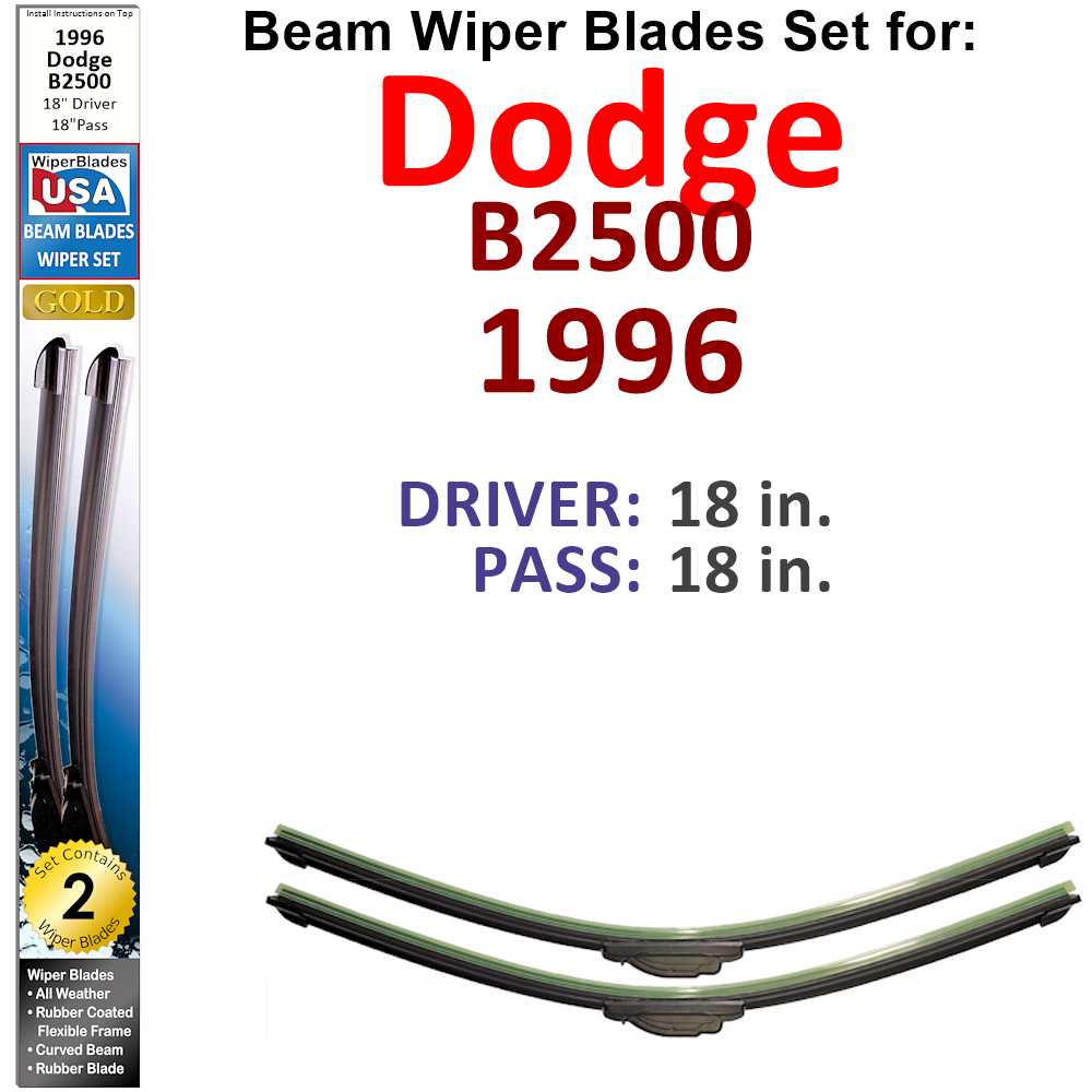 Set of two Beam Wiper Blades designed for 1996 Dodge B2500, showcasing their flexible and durable construction.