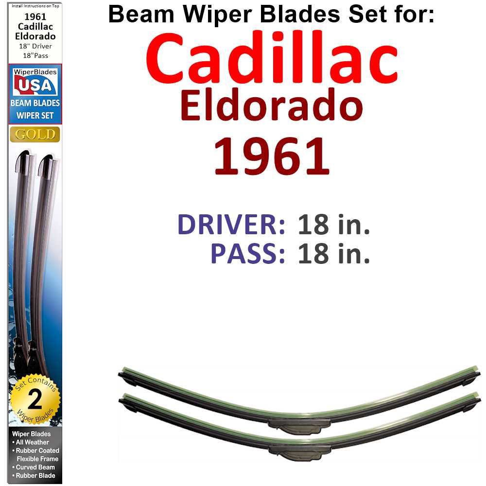 Set of two Beam Wiper Blades designed for 1961 Cadillac Eldorado, showcasing their sleek design and durable construction.