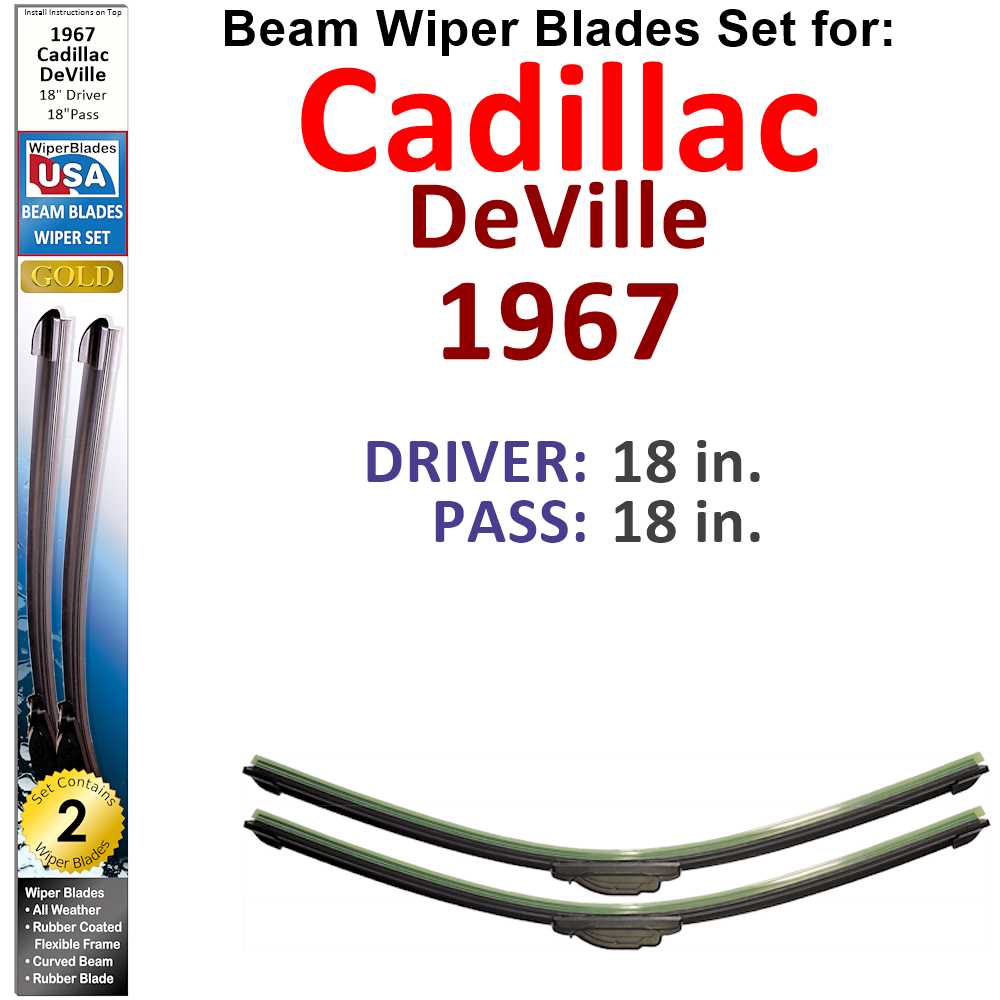 Set of two Beam Wiper Blades designed for 1967 Cadillac DeVille, showcasing their flexible and durable construction.