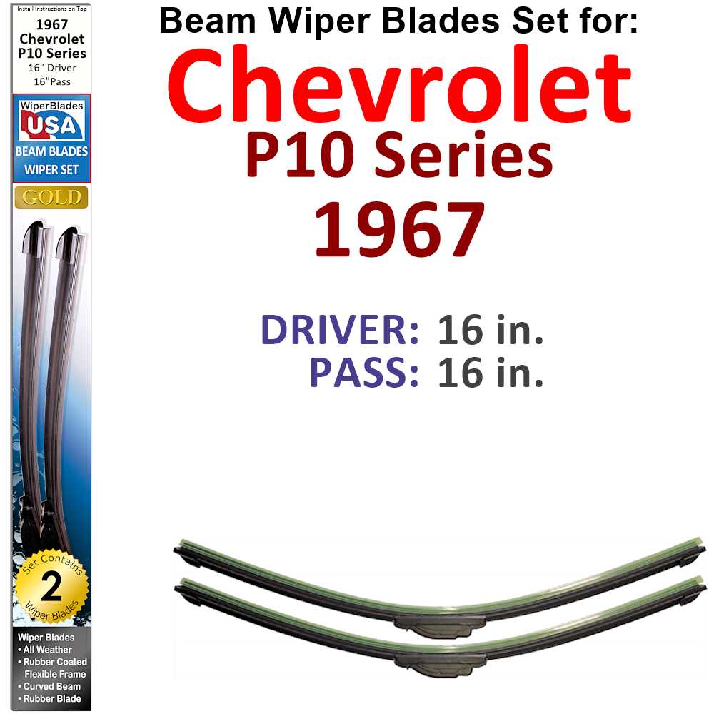 Set of two Beam Wiper Blades designed for 1967 Chevrolet P10 Series, showcasing their flexible and durable construction.