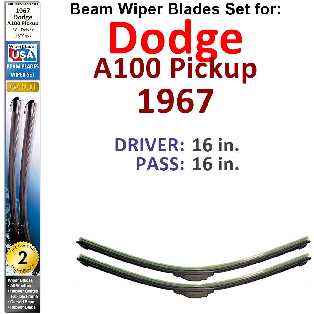 Set of two Beam Wiper Blades designed for 1967 Dodge A100 Pickup, showcasing their flexible and durable construction.