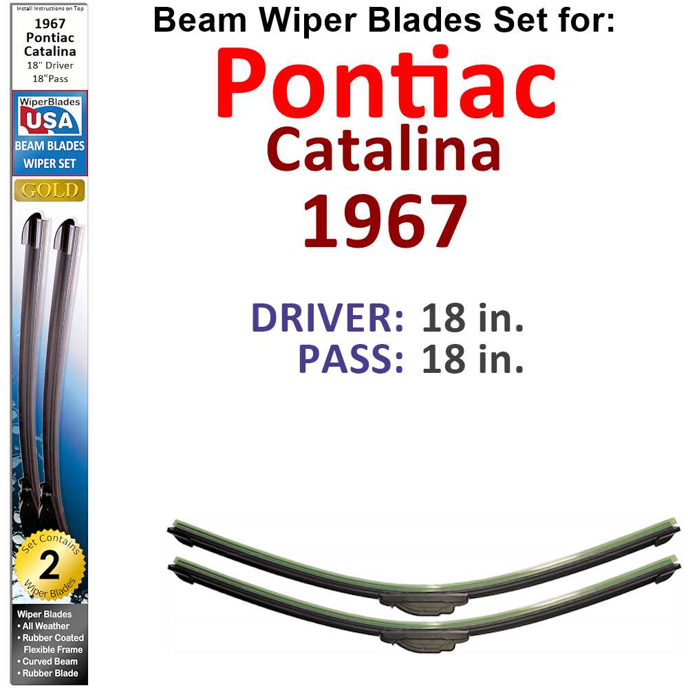 Set of two Beam Wiper Blades designed for 1967 Pontiac Catalina, showcasing their flexible and durable design.