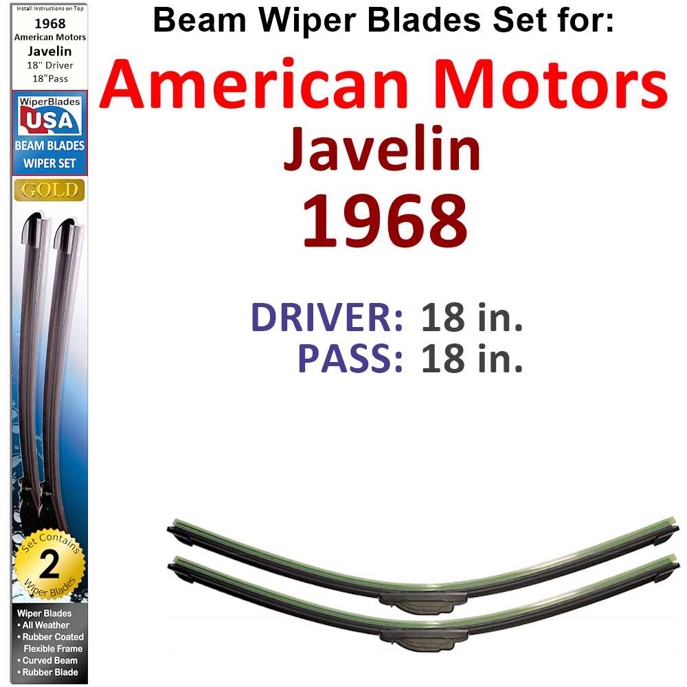 Set of two Beam Wiper Blades designed for 1968 American Motors Javelin, showcasing their flexible and durable construction.