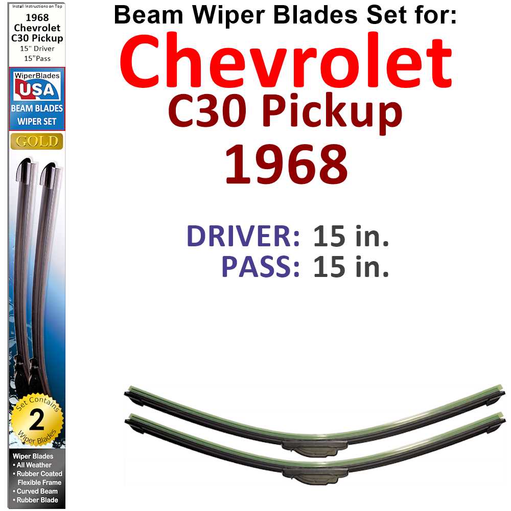 Set of two Beam Wiper Blades designed for 1968 Chevrolet C30 Pickup, showcasing their flexible and durable construction.