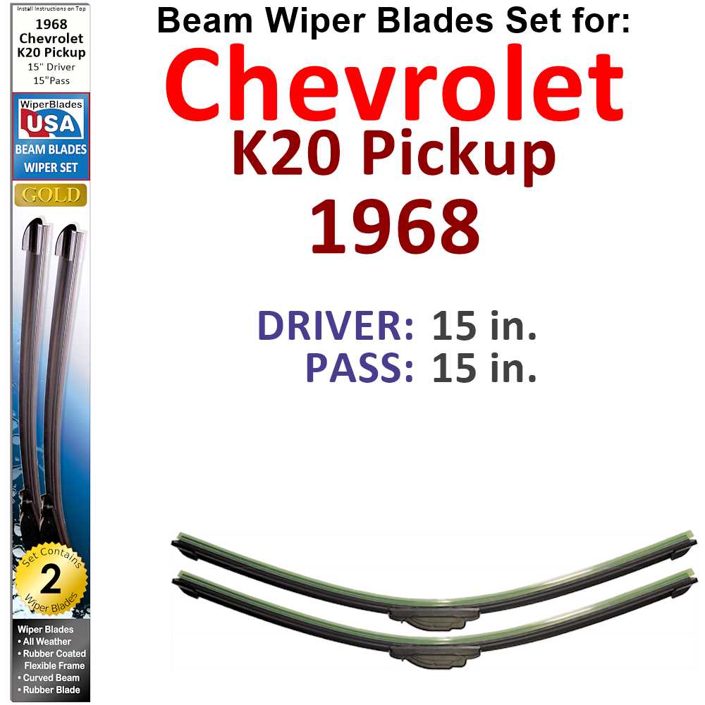Set of two Beam Wiper Blades designed for 1968 Chevrolet K20 Pickup, showcasing their flexible and durable construction.