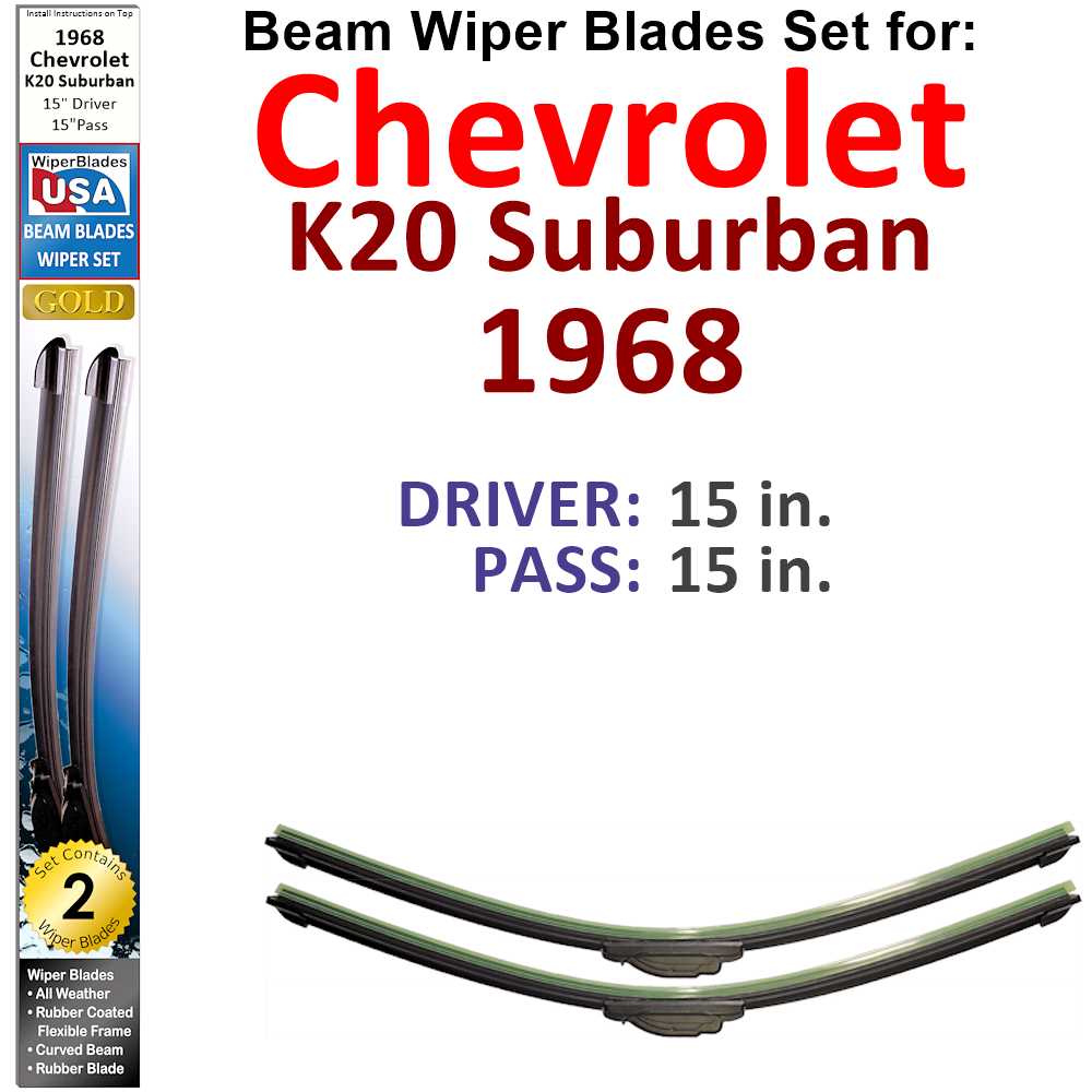 Set of 2 Beam Wiper Blades designed for 1968 Chevrolet K20 Suburban, showcasing their flexible and durable construction.