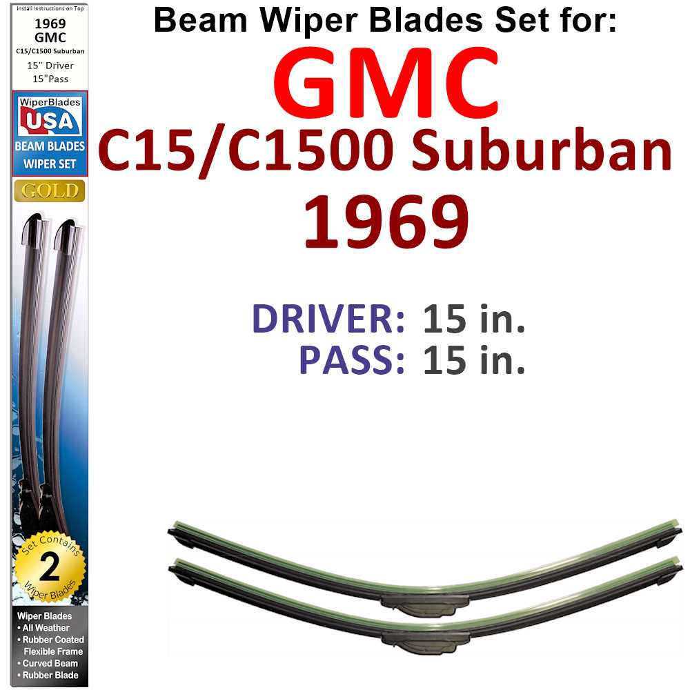 Set of two Beam Wiper Blades designed for 1969 GMC C15/C1500 Suburban, showcasing their flexible and durable construction.