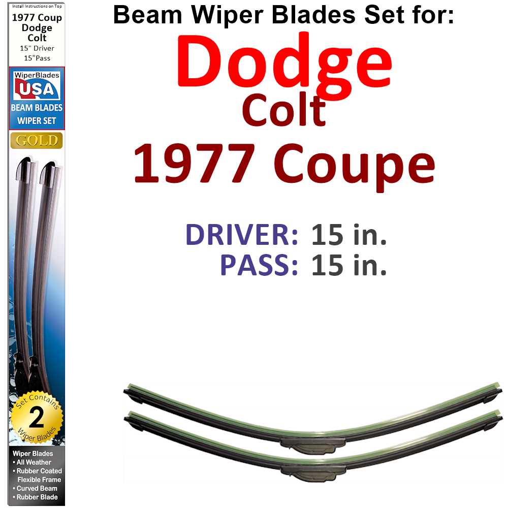 Set of two Beam Wiper Blades designed for 1977 Dodge Colt Coupe, showcasing their flexible and durable construction.
