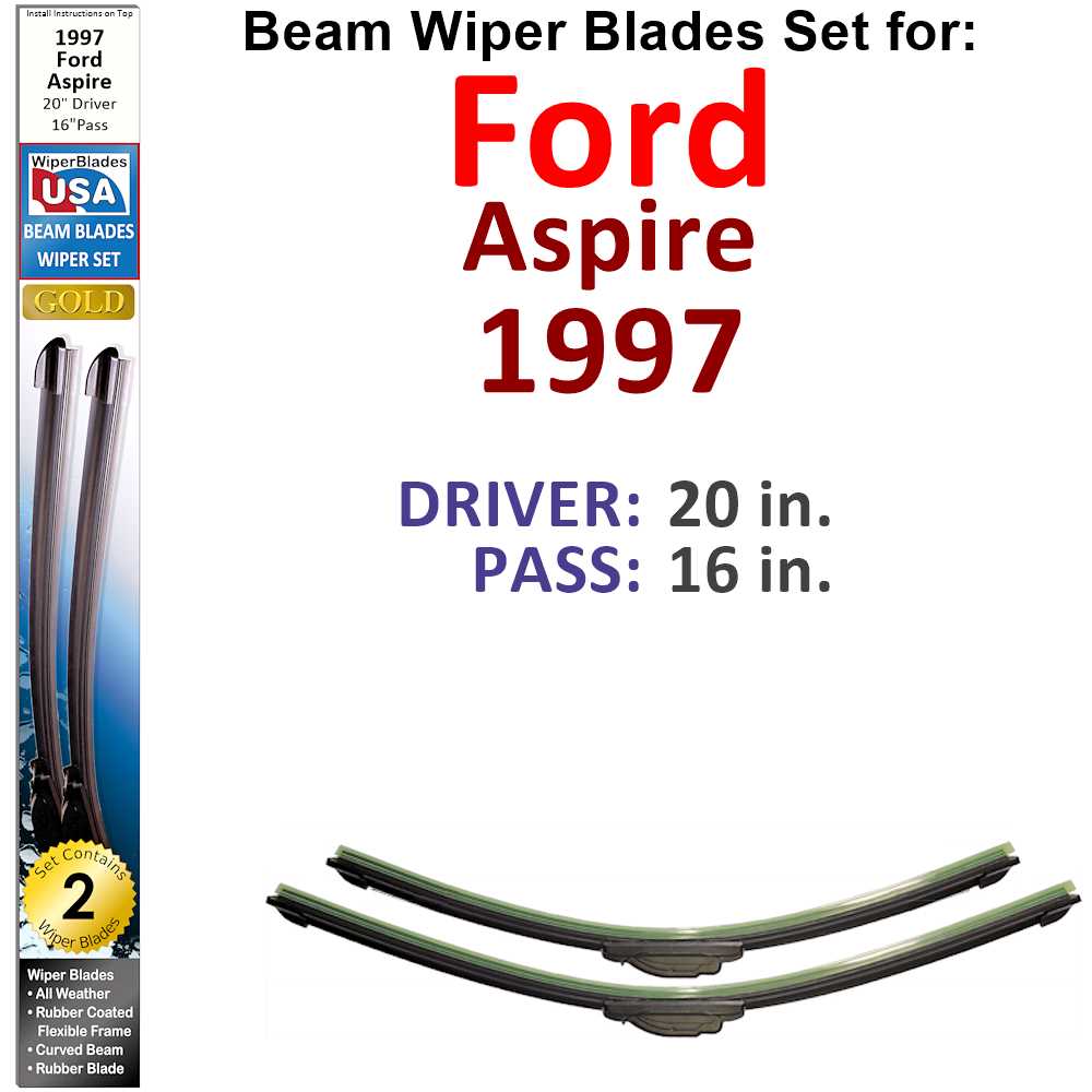 Set of two Beam Wiper Blades designed for 1997 Ford Aspire, showcasing their flexible and durable construction.