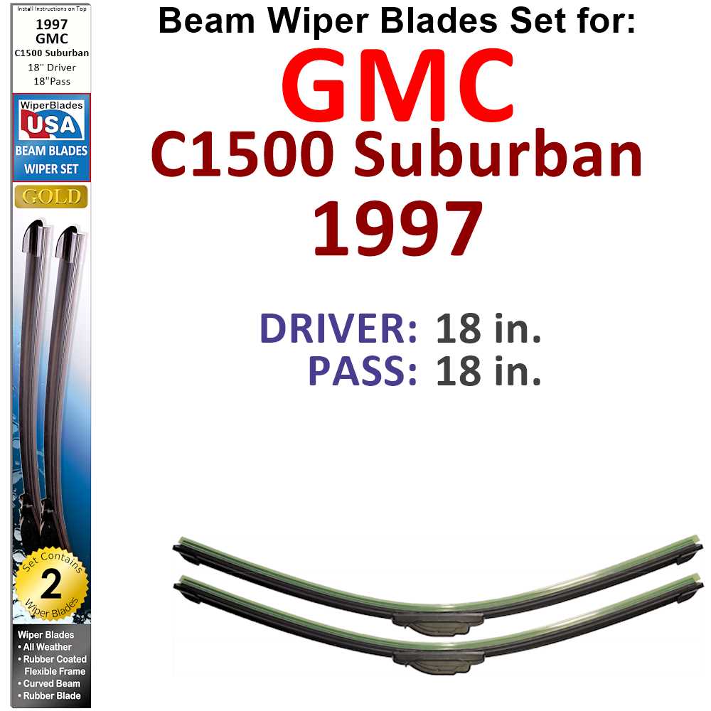 Set of two Beam Wiper Blades designed for 1997 GMC C1500 Suburban, showcasing their flexible and durable construction.