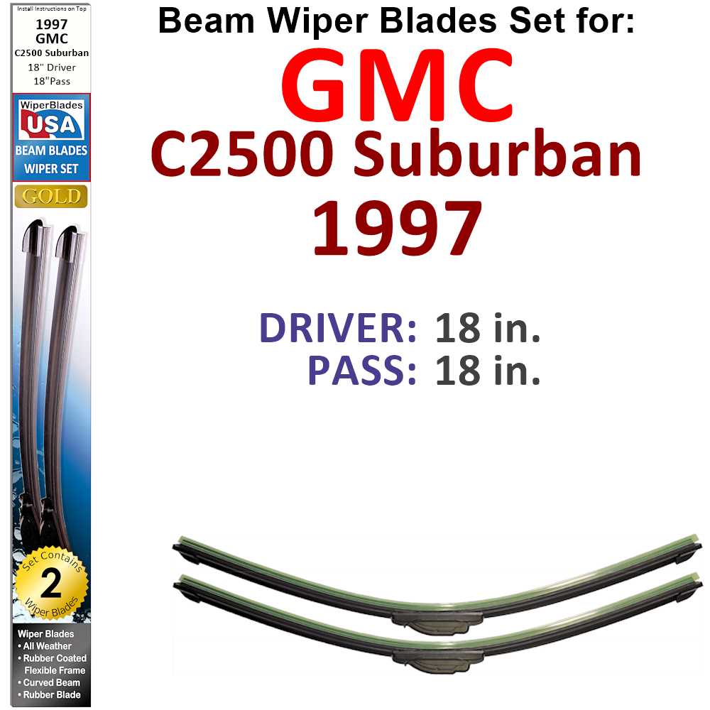Set of two Beam Wiper Blades designed for 1997 GMC C2500 Suburban, showcasing their flexible and durable construction.