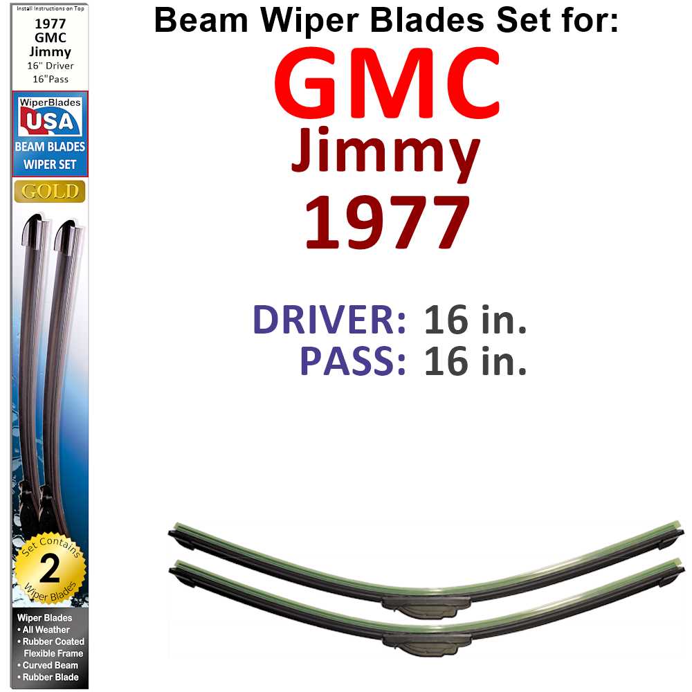 Set of two Beam Wiper Blades designed for 1977 GMC Jimmy, showcasing their flexible and durable construction.