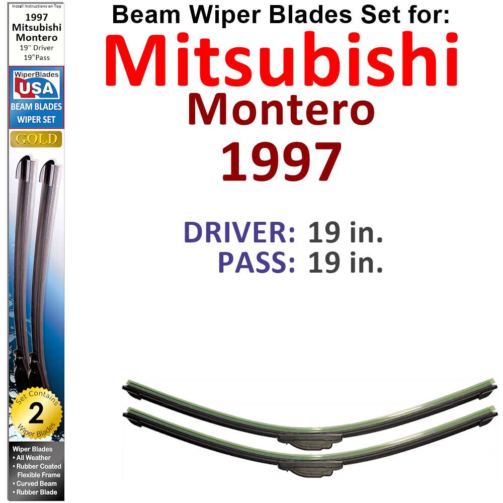 Set of two Beam Wiper Blades designed for 1997 Mitsubishi Montero, showcasing their flexible and durable construction.