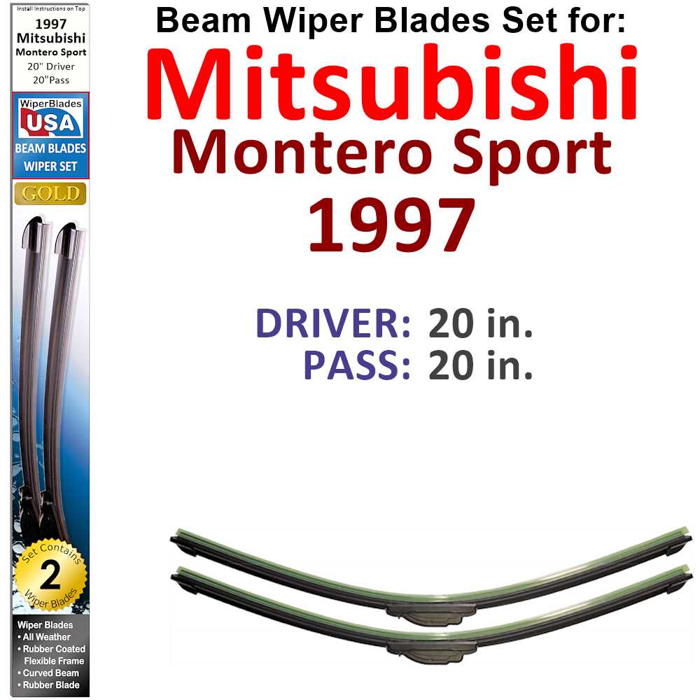 Set of two Beam Wiper Blades designed for 1997 Mitsubishi Montero Sport, showcasing their flexible and durable construction.