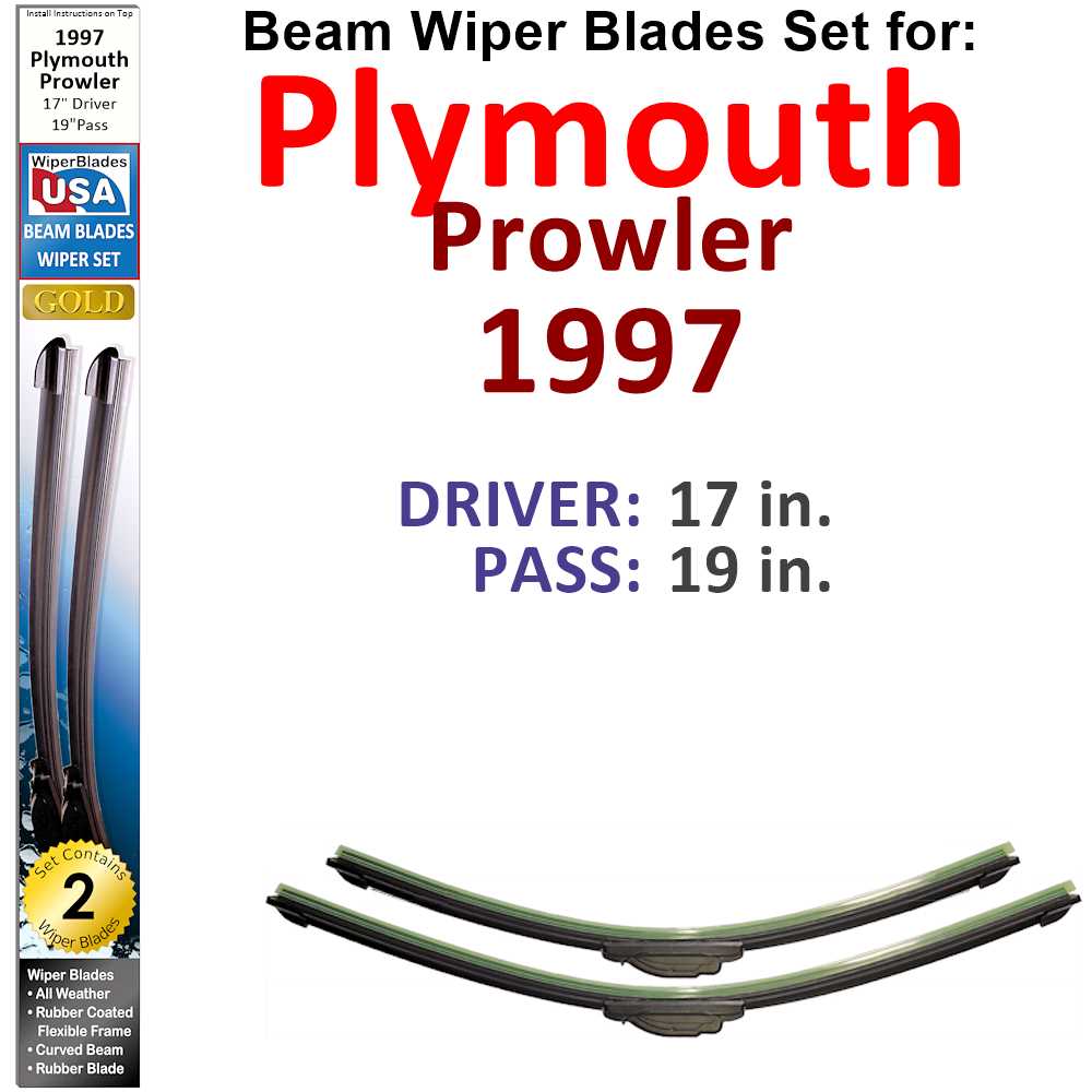 Set of two Beam Wiper Blades designed for 1997 Plymouth Prowler, showcasing their flexible and durable construction.