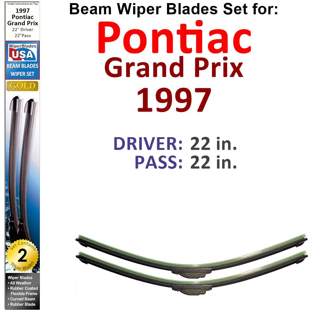 Set of two Beam Wiper Blades designed for 1997 Pontiac Grand Prix, showcasing their flexible and low-profile design.