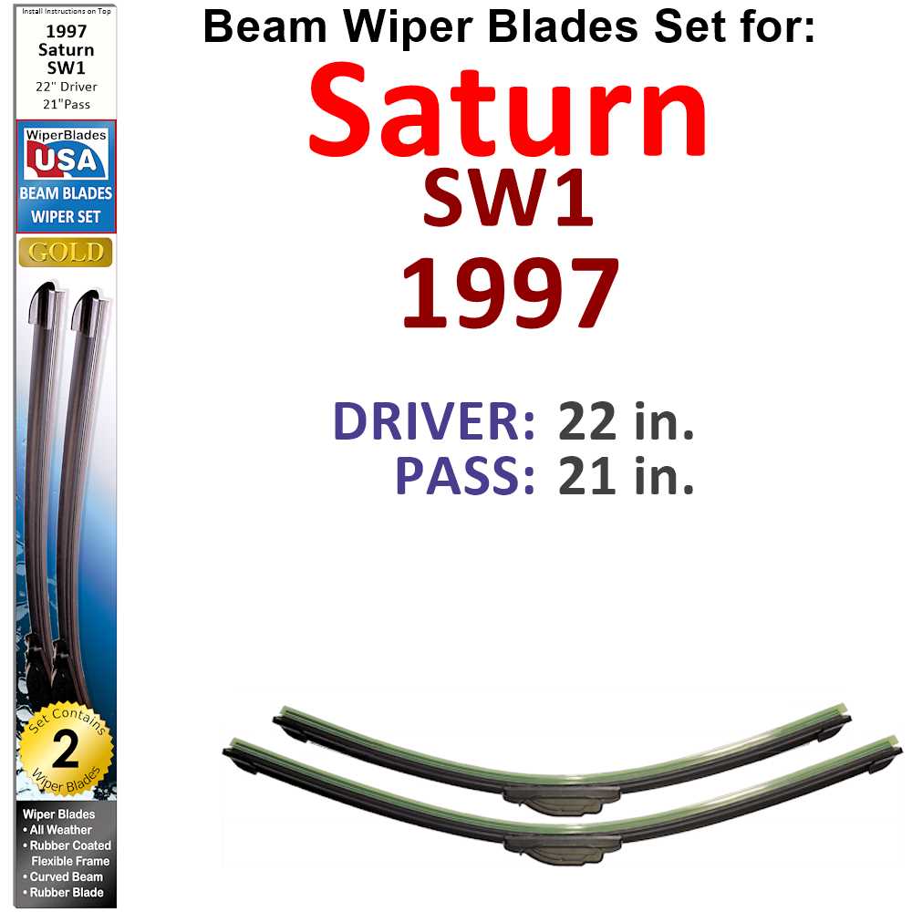 Set of two Beam Wiper Blades designed for 1997 Saturn SW1, showcasing their flexible and low-profile design.