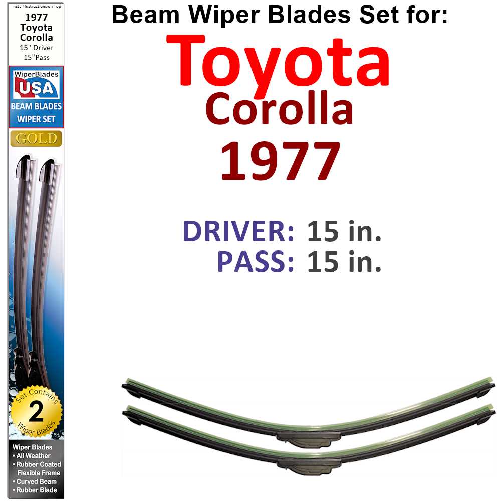 Set of 2 Beam Wiper Blades designed for 1977 Toyota Corolla, showcasing their flexible and durable construction.