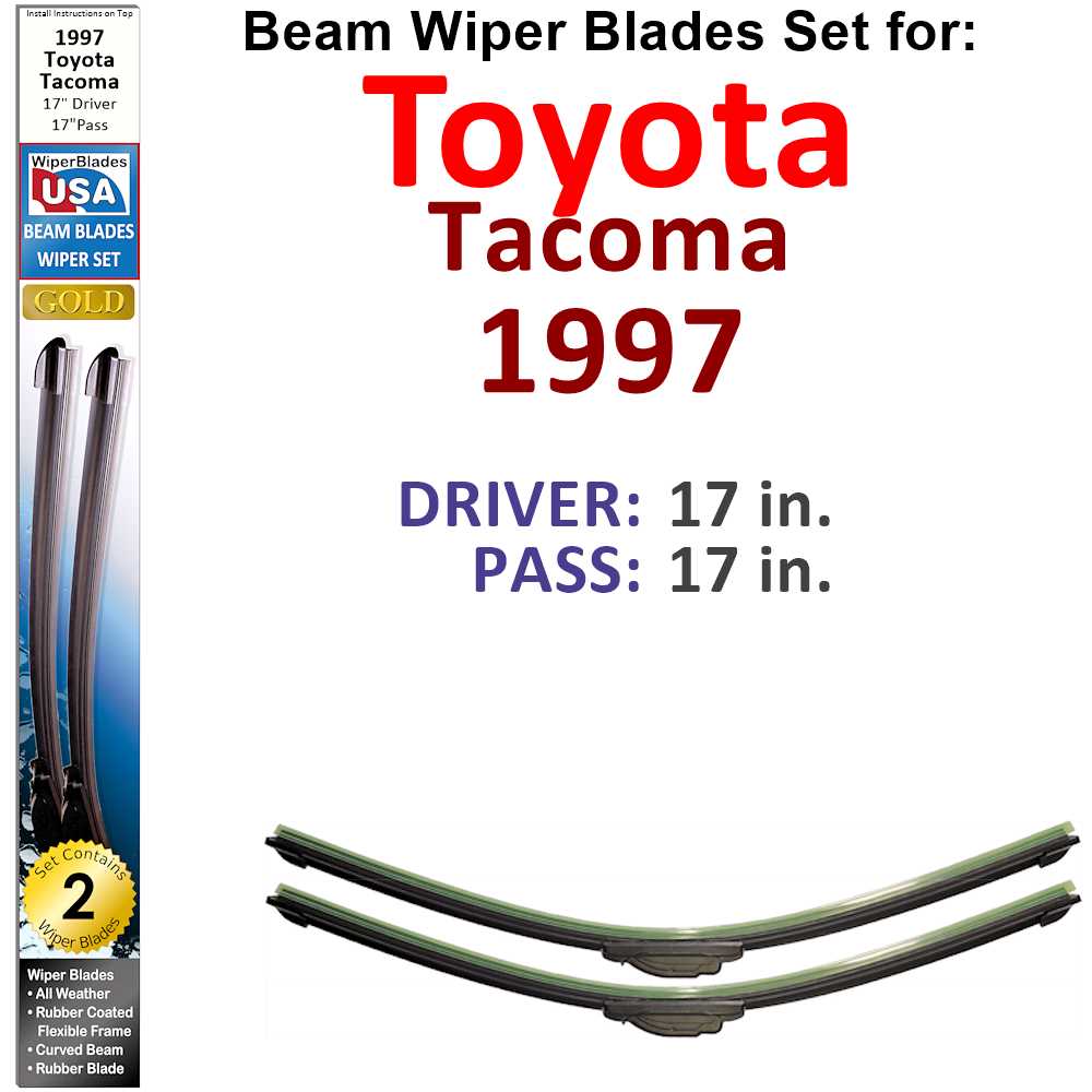 Set of two Beam Wiper Blades designed for 1997 Toyota Tacoma, showcasing their flexible and durable construction.