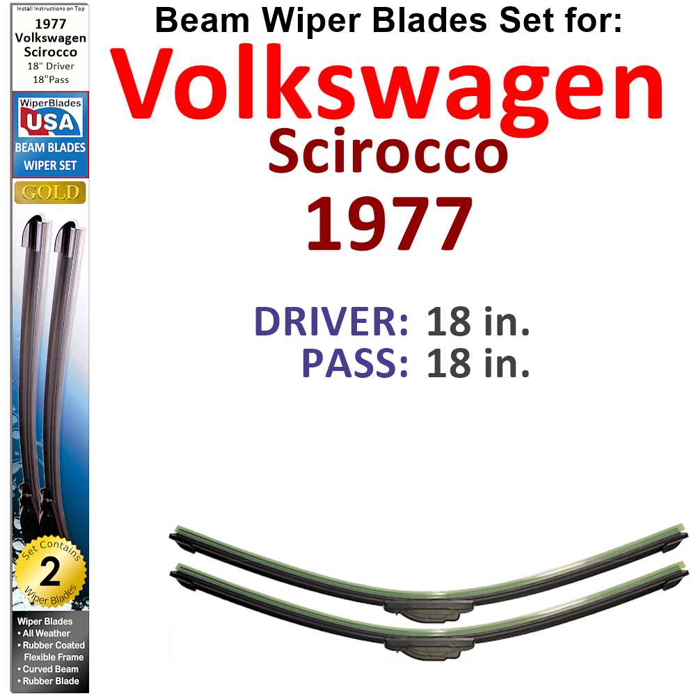 Set of two Beam Wiper Blades designed for 1977 Volkswagen Scirocco, showcasing their flexible and durable construction.