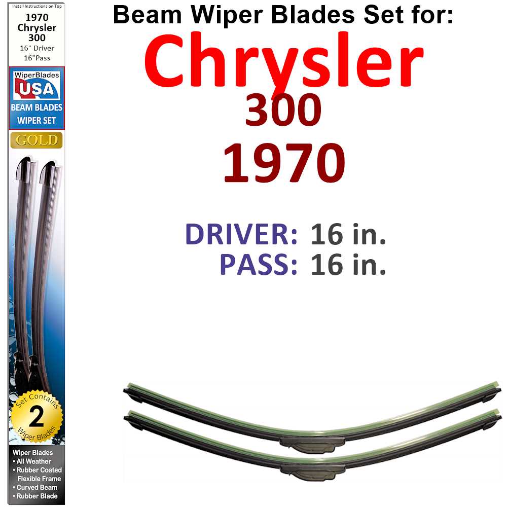 Set of two Beam Wiper Blades designed for 1970 Chrysler 300, showcasing their flexible and durable construction.