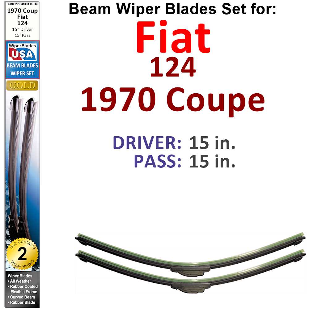 Set of 2 Beam Wiper Blades designed for 1970 Fiat 124 Coupe, showcasing their flexible and durable construction.