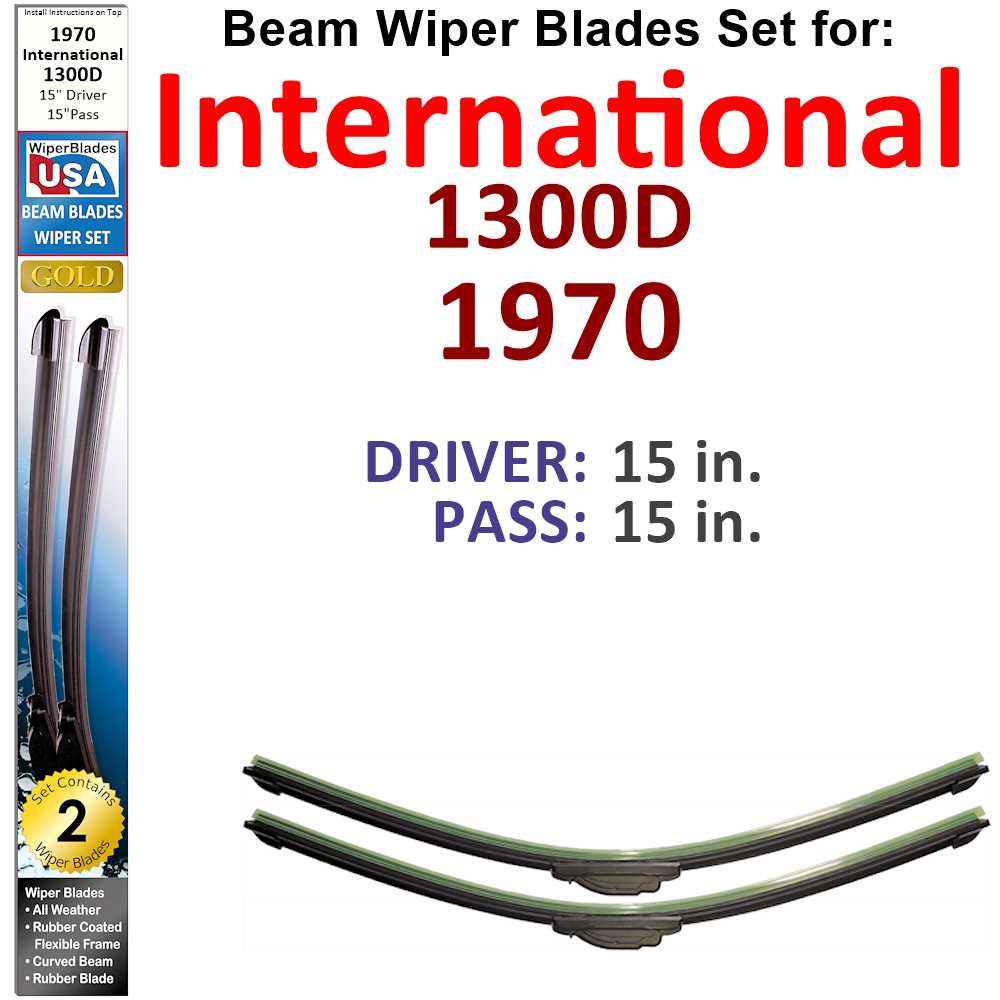 Set of two Beam Wiper Blades designed for 1970 International 1300D, showcasing their flexible and durable construction.