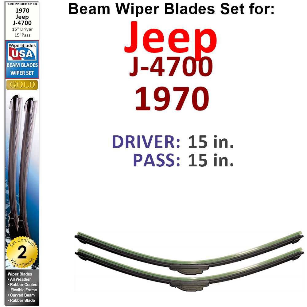 Set of two Beam Wiper Blades designed for 1970 Jeep J-4700, showcasing their flexible and durable construction.